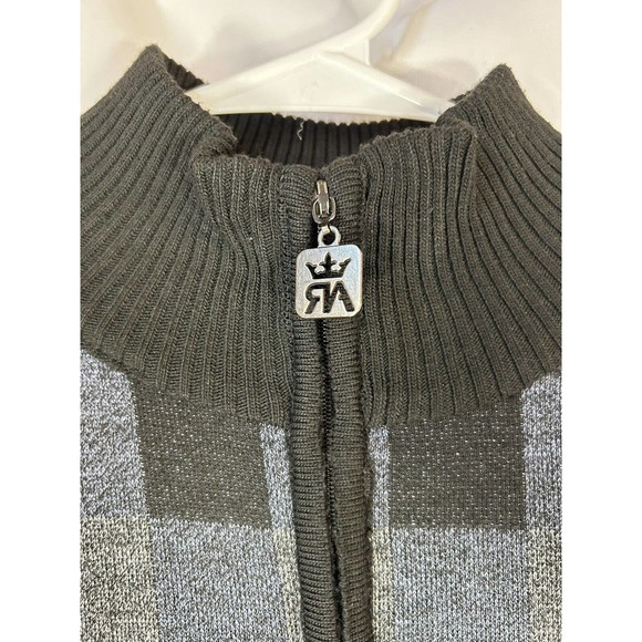 Red Ape sweater Mens Sz L Black Pullover 1/4 Zip striped Long Sleeve vinyl back - Picture 2 of 5